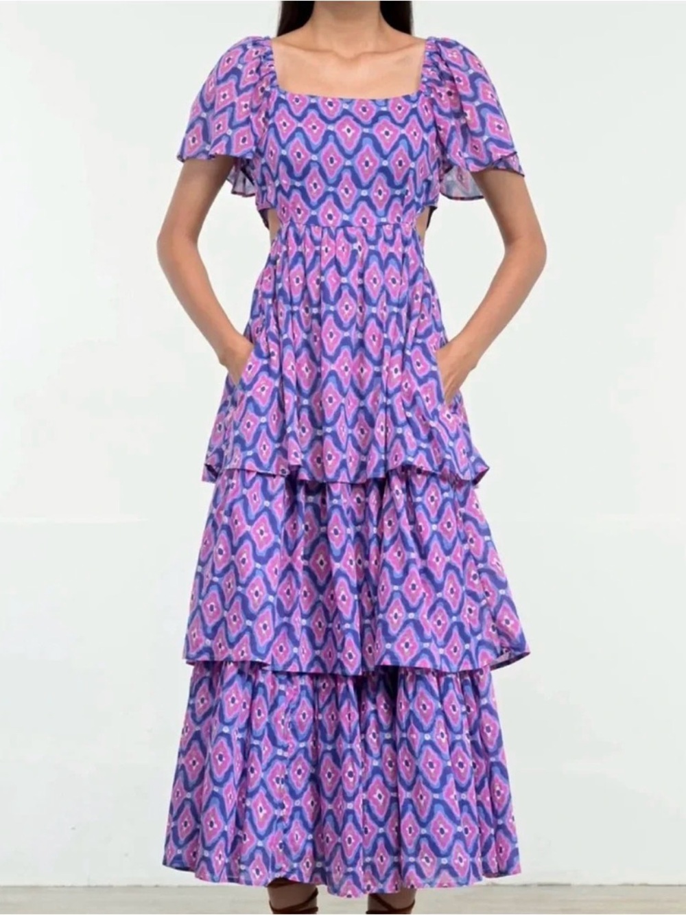 Banjanan Purple & Pink Geometric Tiered Maxi Dress